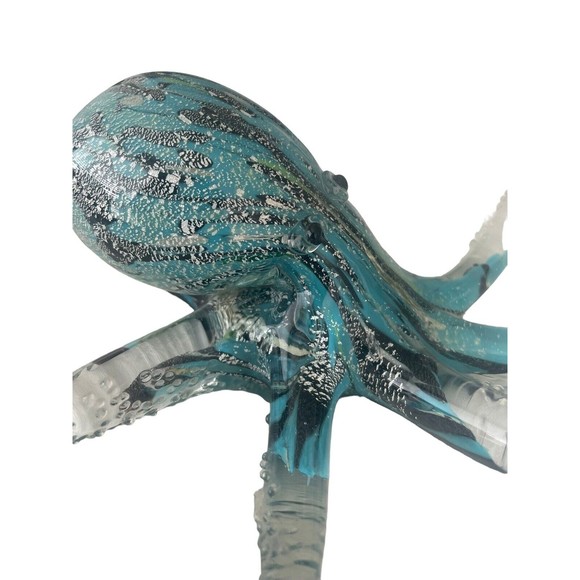 Art Glass Tropical Octopus Hand Blown Blue Black RARE Decor Paper Weight - Picture 10 of 12